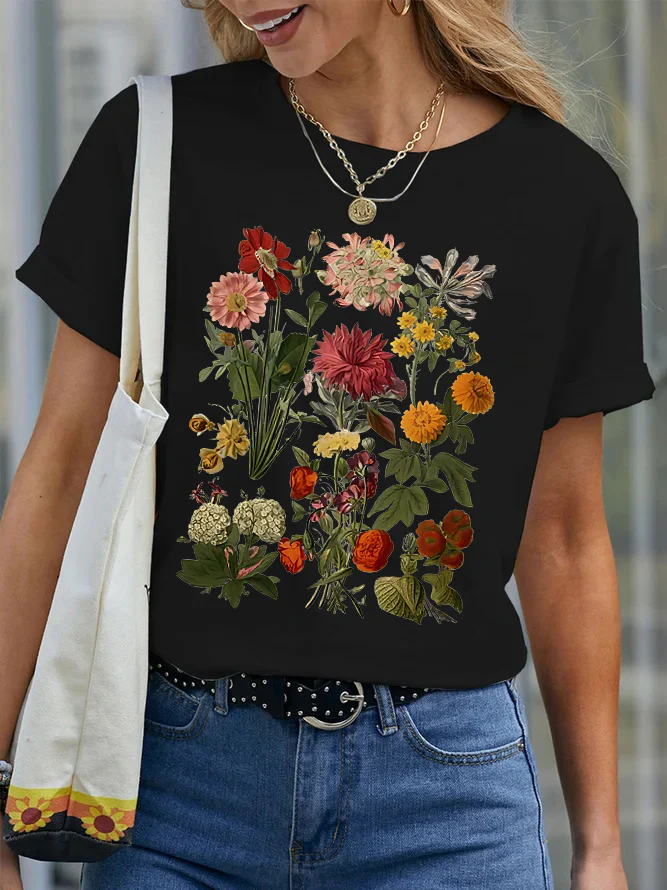 Vintage Garden Flowers Print Women's T-shirt - Image 4