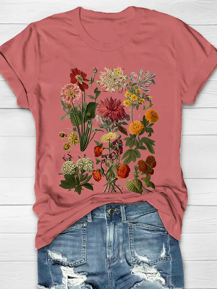 Vintage Garden Flowers Print Women's T-shirt - Image 5