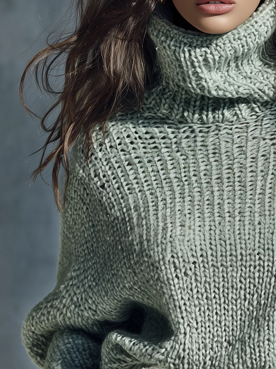Vintage High-neck Loose Knit Sweater - Image 2