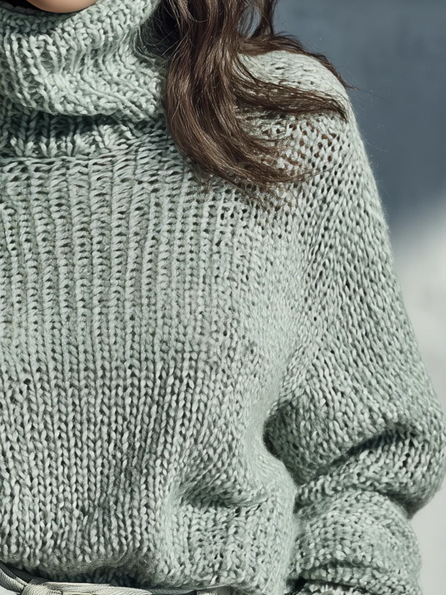 Vintage High-neck Loose Knit Sweater - Image 3