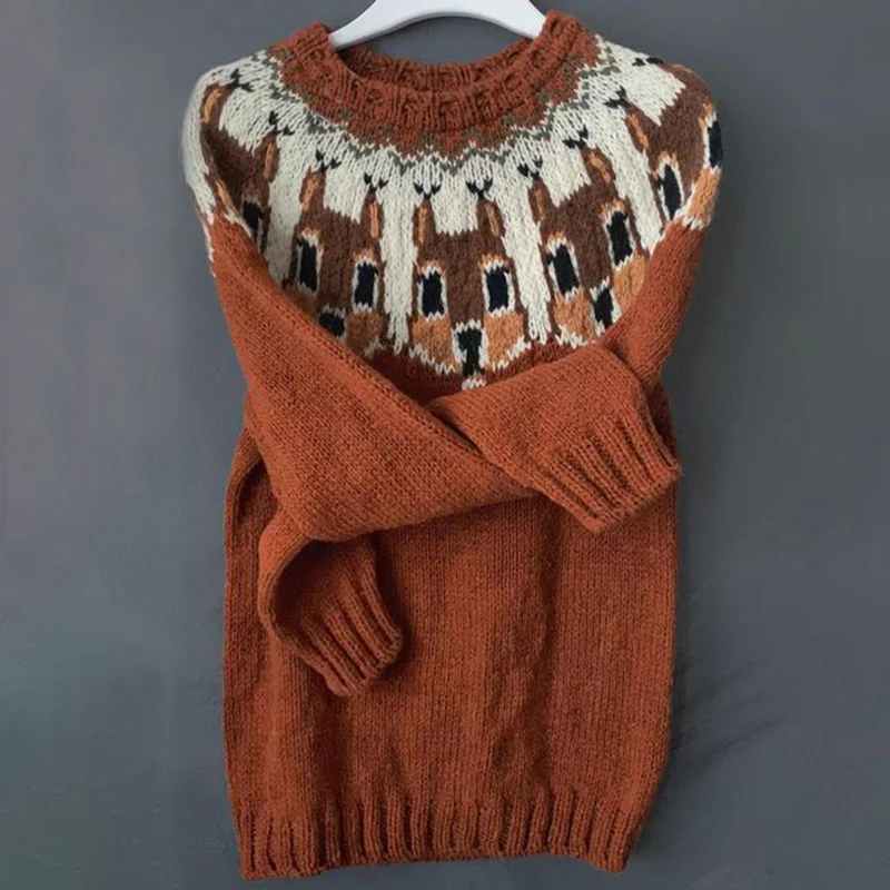 Vintage Icelandic Cute Rabbit Knit Jacquard Warmth Crew Neck Sweater(Unisex) - Image 3