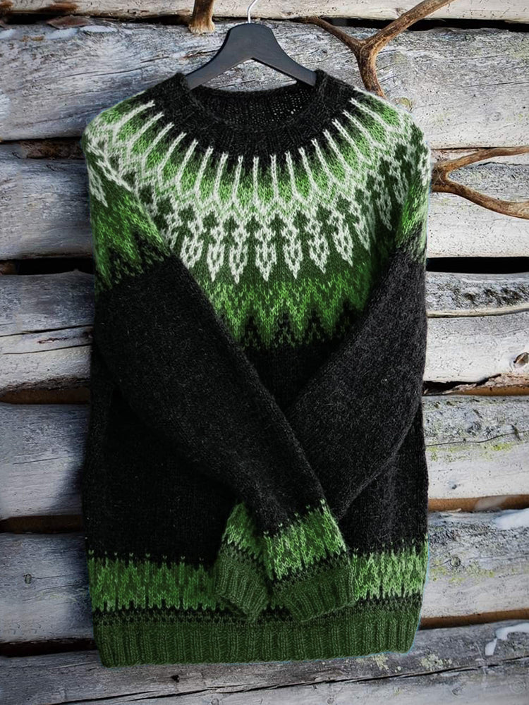 Vintage Icelandic Knit Jacquard Warmth Crew Neck Sweater(Unisex) - Image 3