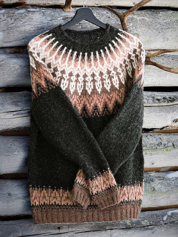 Vintage Icelandic Knit Jacquard Warmth Crew Neck Sweater(Unisex) - Image 4
