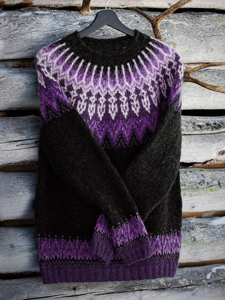 Vintage Icelandic Knit Jacquard Warmth Crew Neck Sweater(Unisex) - Image 6