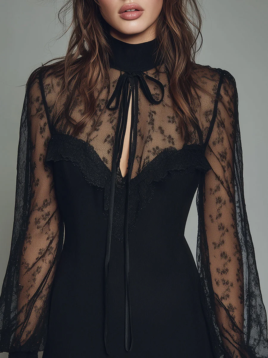 Vintage Lace Keyhole Neckline Fitted Mini Dress - Image 2