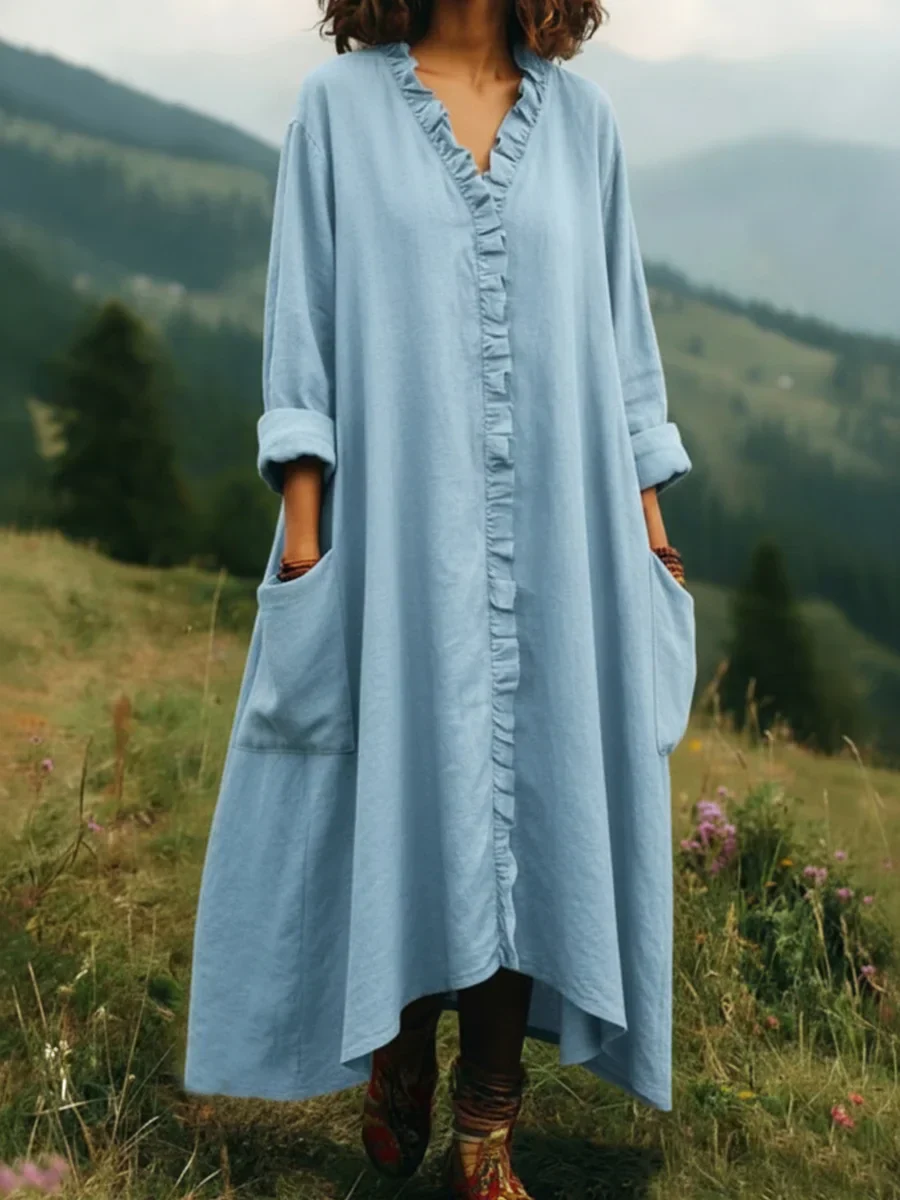 Vintage Lace V-neck Irregular Hem Dress - Image 2