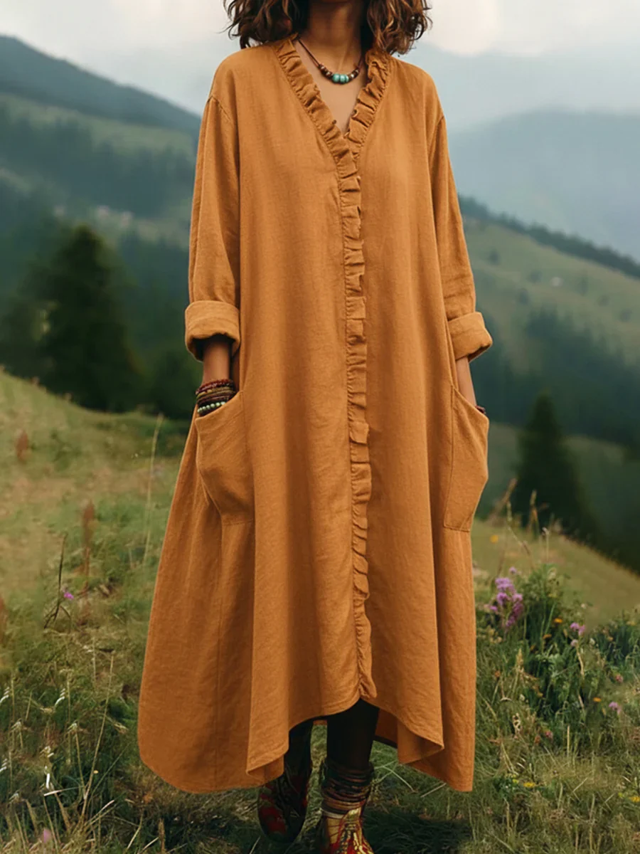 Vintage Lace V-neck Irregular Hem Dress - Image 3