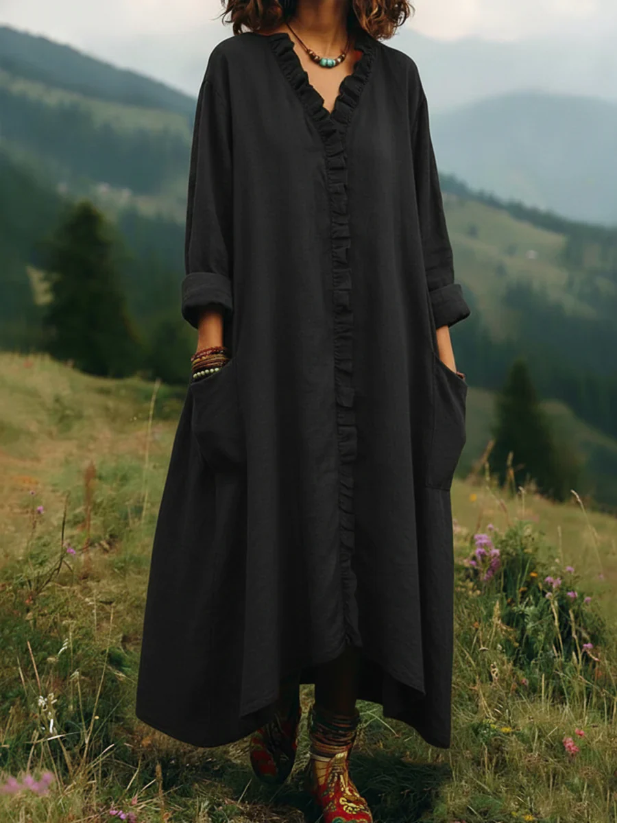 Vintage Lace V-neck Irregular Hem Dress - Image 4