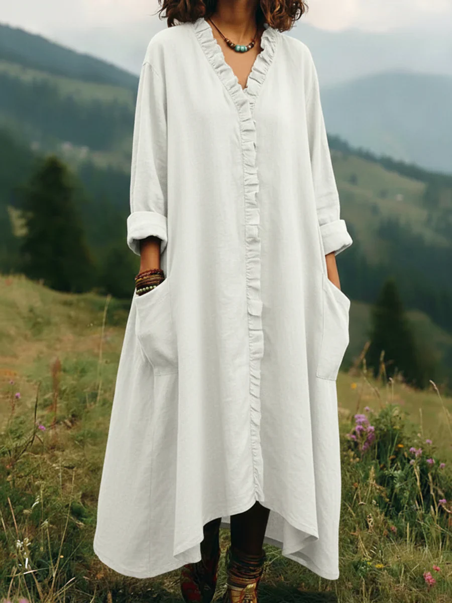Vintage Lace V-neck Irregular Hem Dress - Image 5
