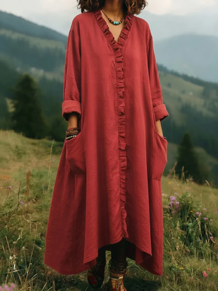 Vintage Lace V-neck Irregular Hem Dress - Image 6