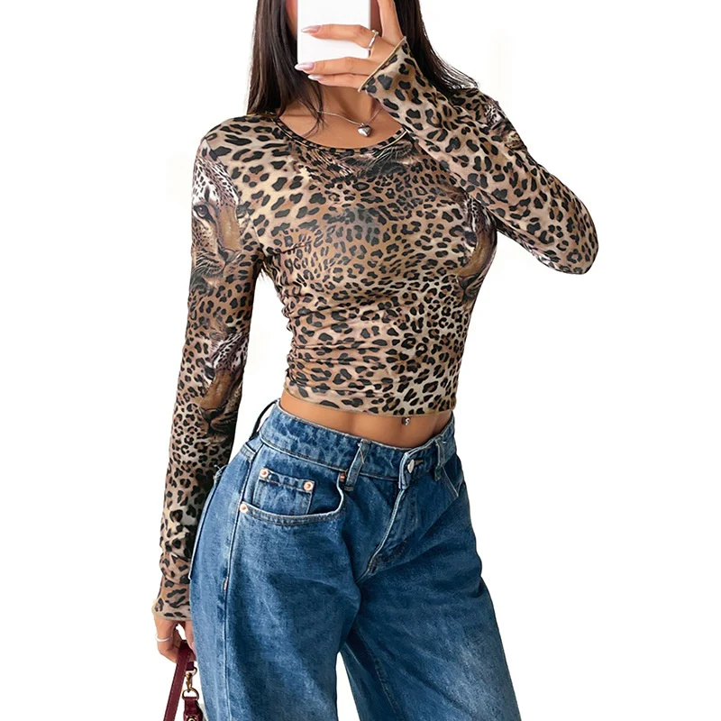 Vintage Leopard Print Long-sleeved T-shirt - Image 4