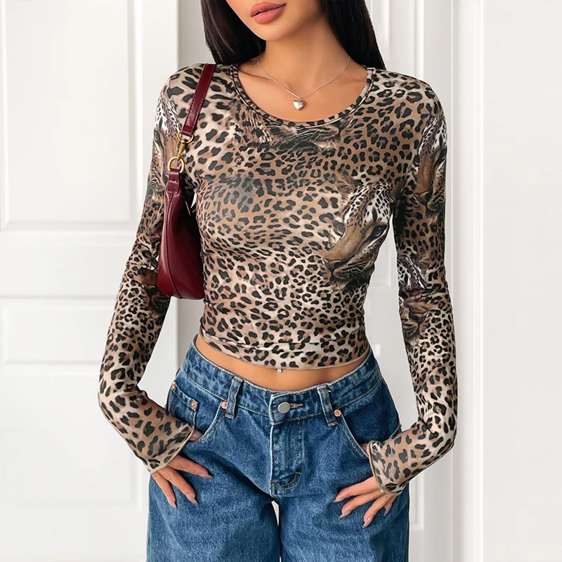 Vintage Leopard Print Long-sleeved T-shirt - Image 5