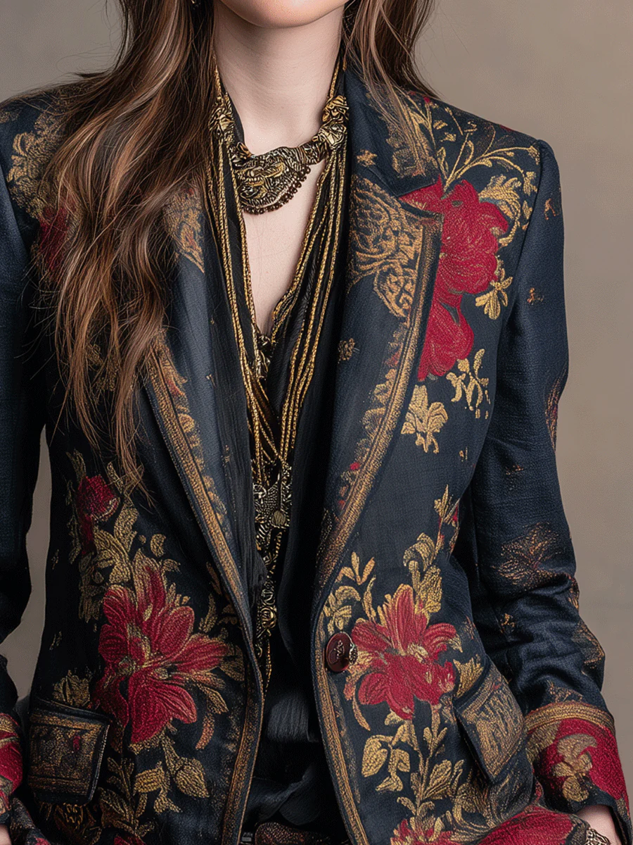 Vintage Luxe Floral Tapestry Blazer - Image 2