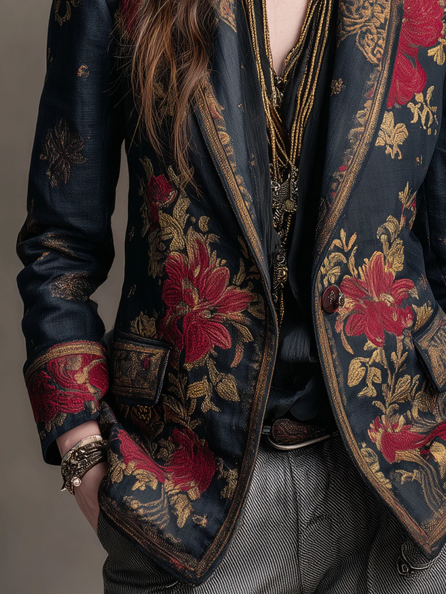 Vintage Luxe Floral Tapestry Blazer - Image 3