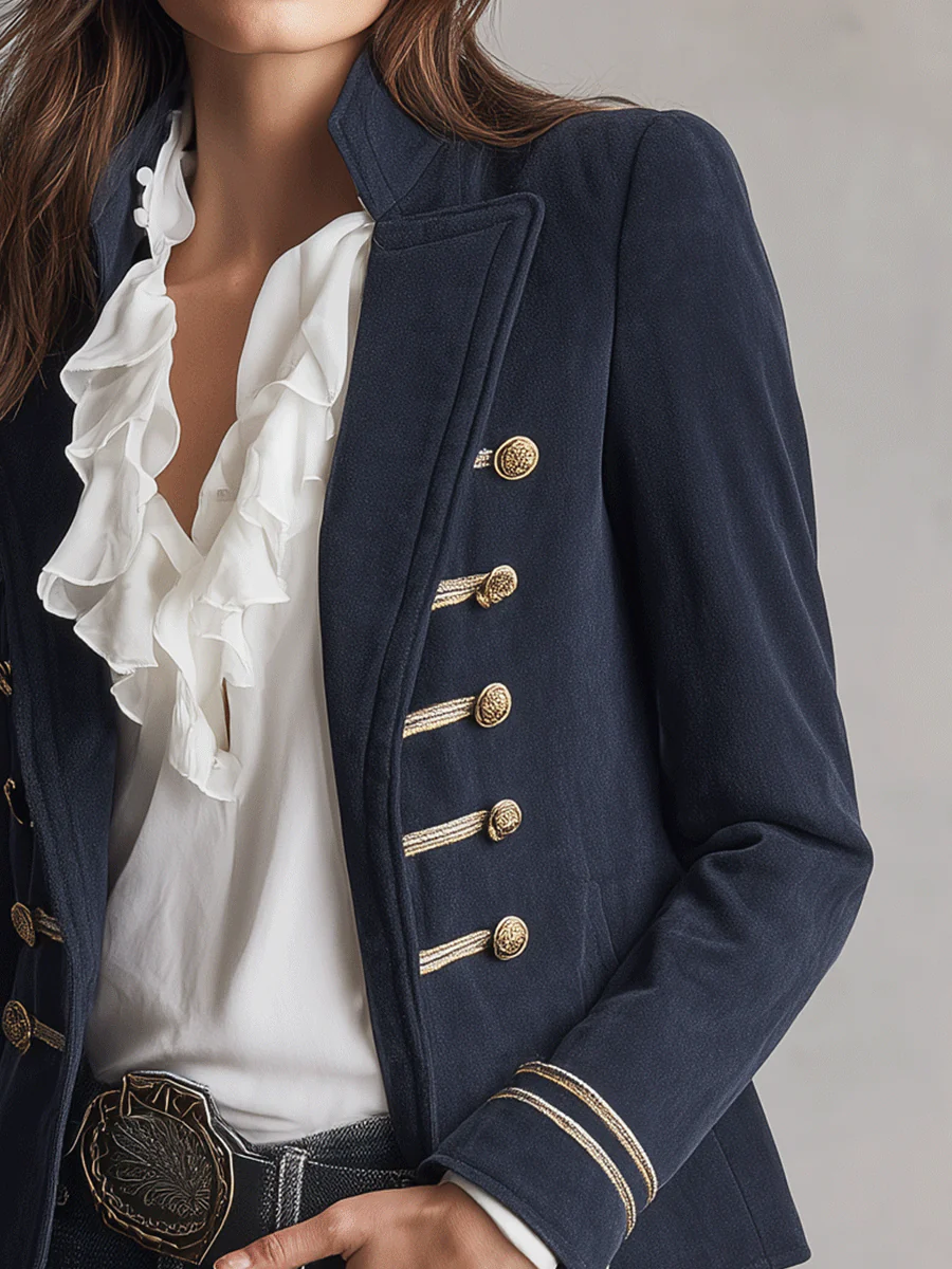 Vintage Navy Military Tailored Gold Trim Jacket - Image 2