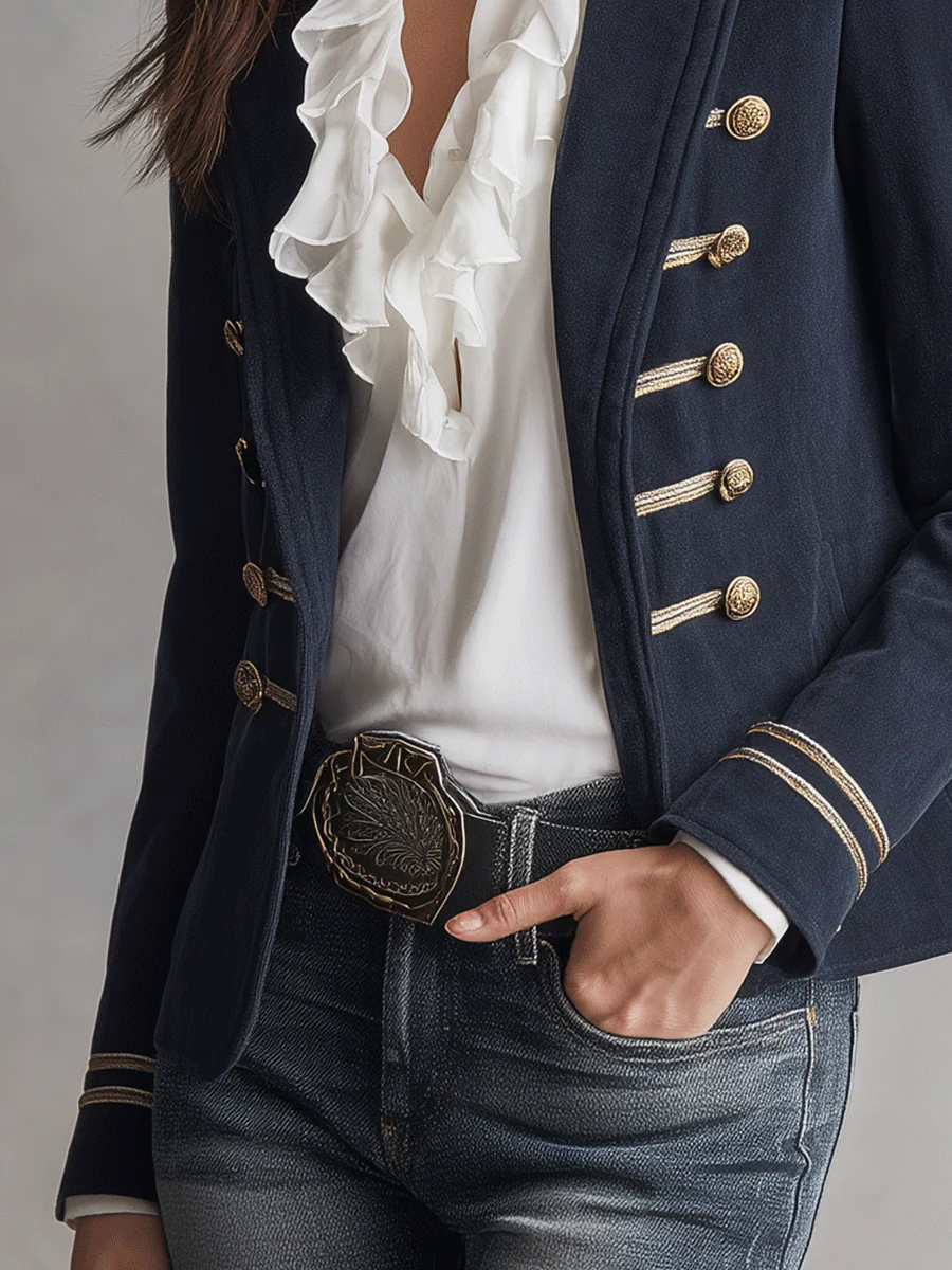 Vintage Navy Military Tailored Gold Trim Jacket - Image 3