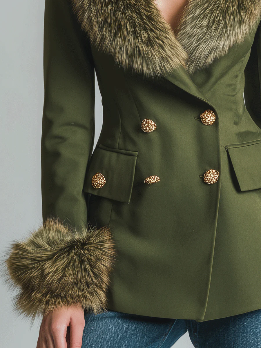 Vintage Olive Fur-Trimmed Blazer - Image 3