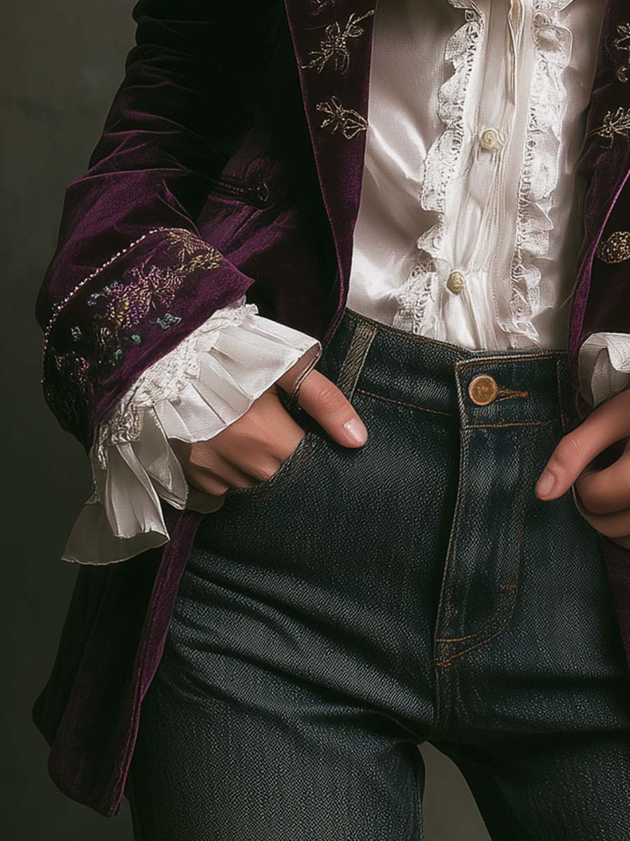 Vintage Plum Velvet Embroidered Blazer - Image 4