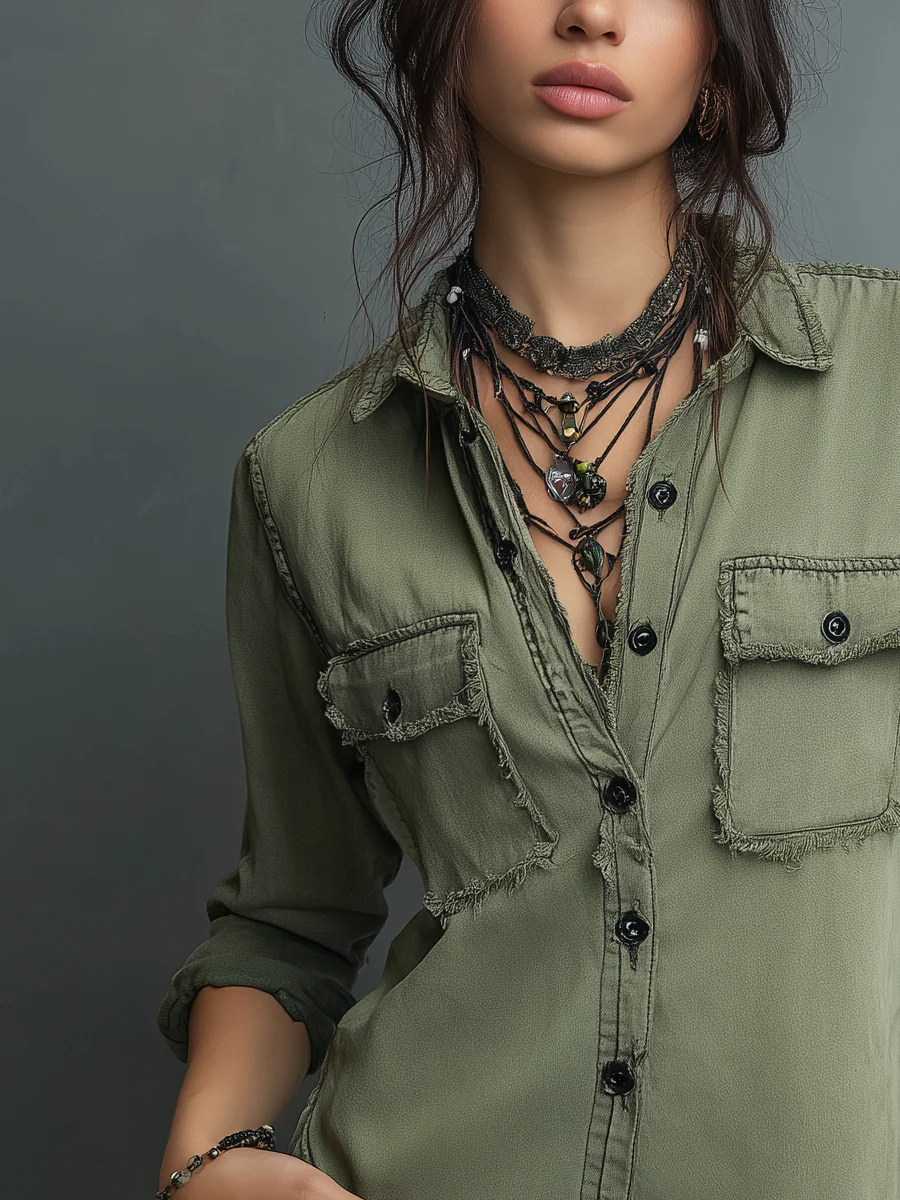 Vintage Raw Edge Long Sleeve Washed Blouse - Image 2