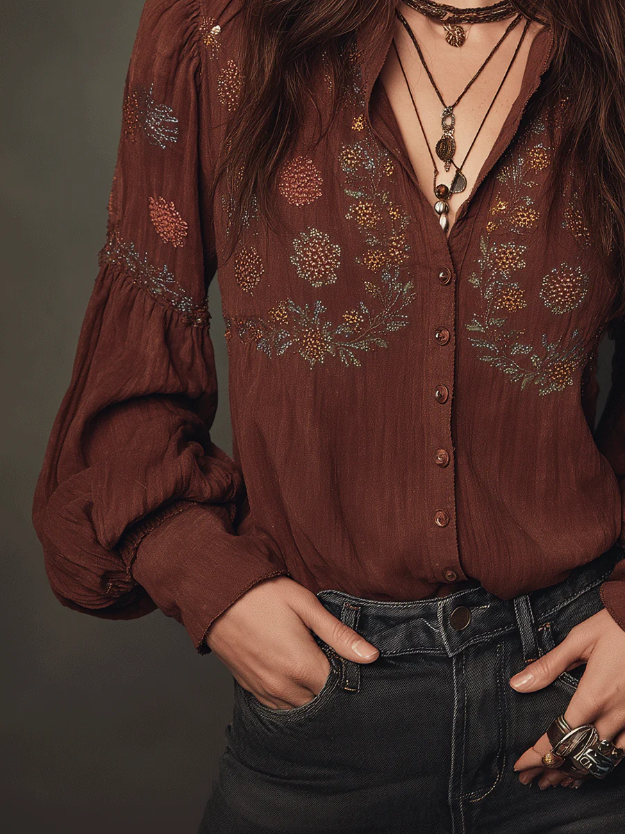 Vintage Romantic Bohemian Embroidered Blouse - Image 3