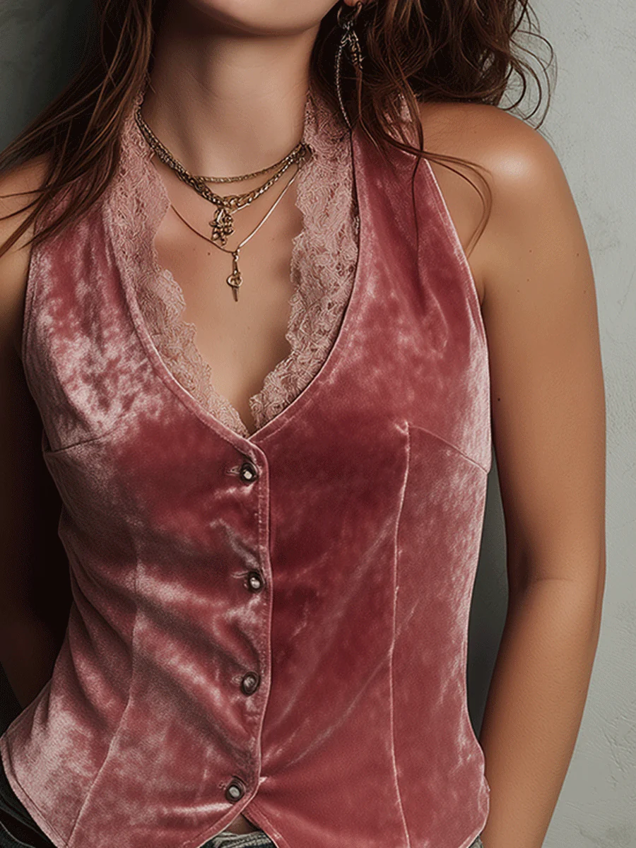 Vintage Romantic Velvet Button Vest - Image 2