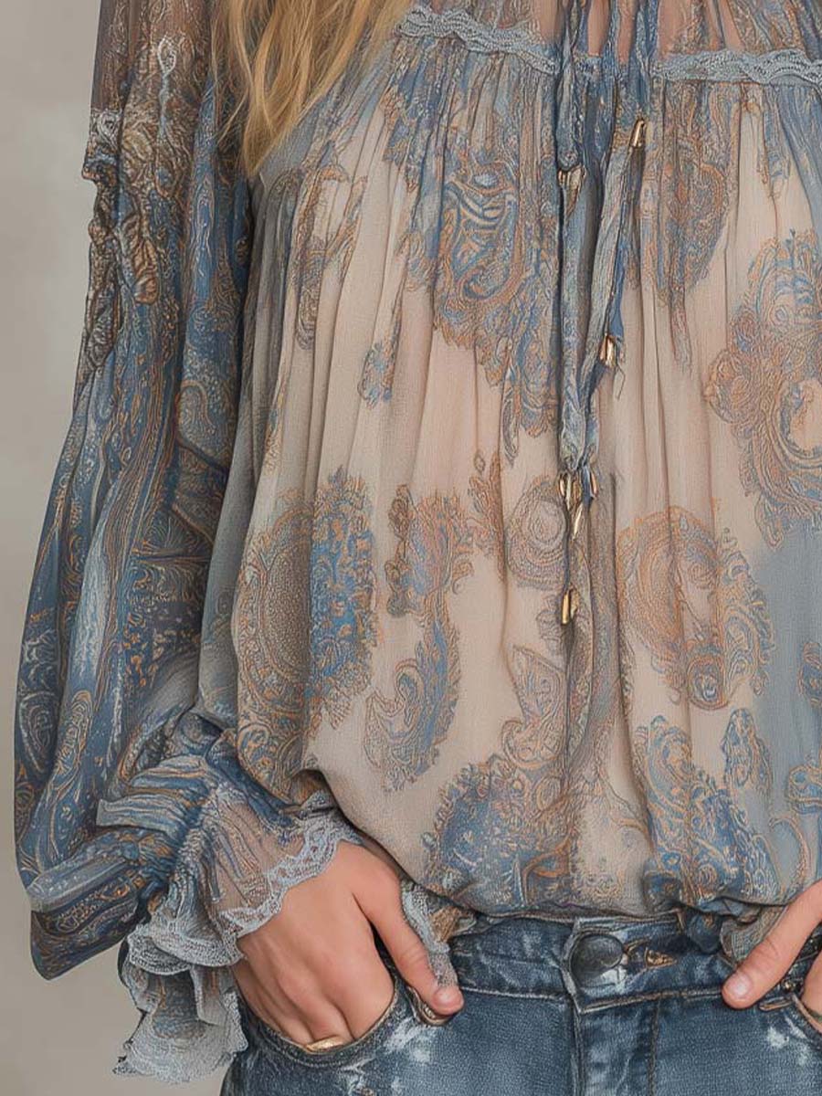 Vintage Sheer Paisley Ruffle Blouse - Image 2
