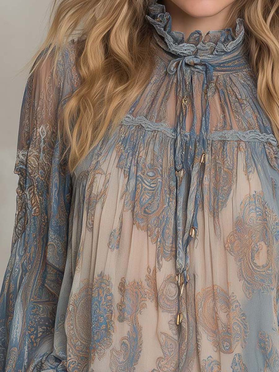 Vintage Sheer Paisley Ruffle Blouse - Image 3