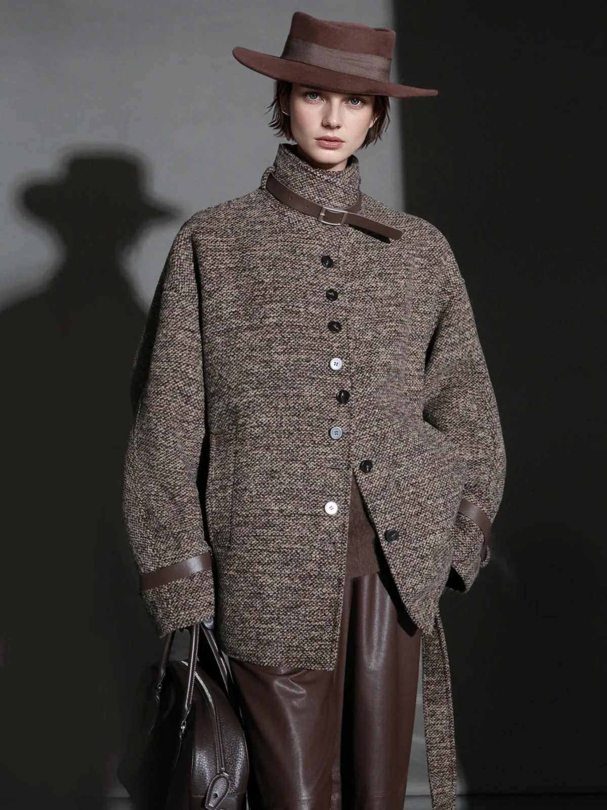 Vintage Stand Collar Wool Coat for Women – Saint Germain-Inspired Trim Design Double-Faced Wool Overcoat, Fall Winter Elegant Outerwear