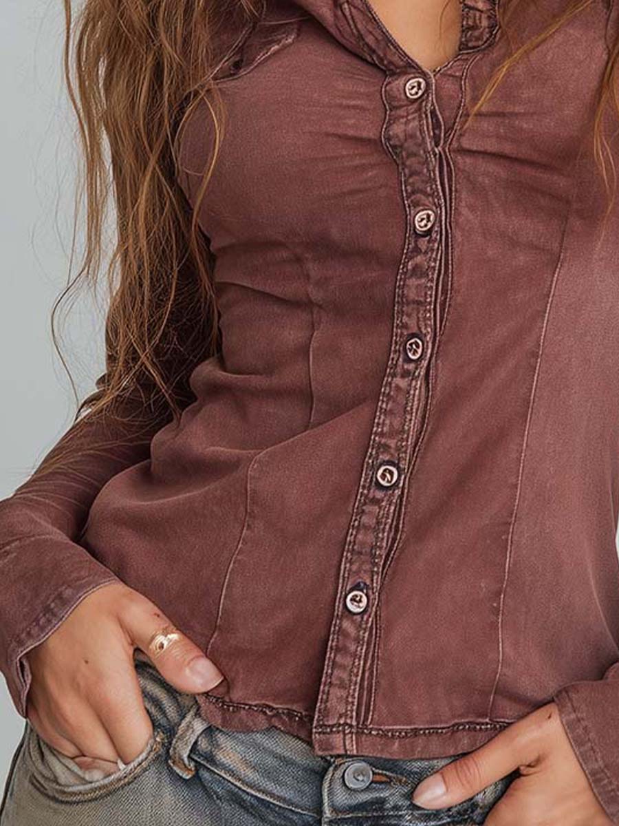 Vintage Sun-Dried Red Washed Slim Fit Shirt - Image 2