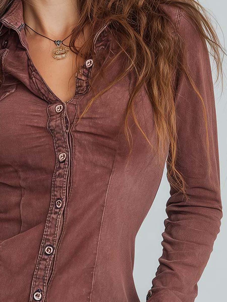 Vintage Sun-Dried Red Washed Slim Fit Shirt - Image 4