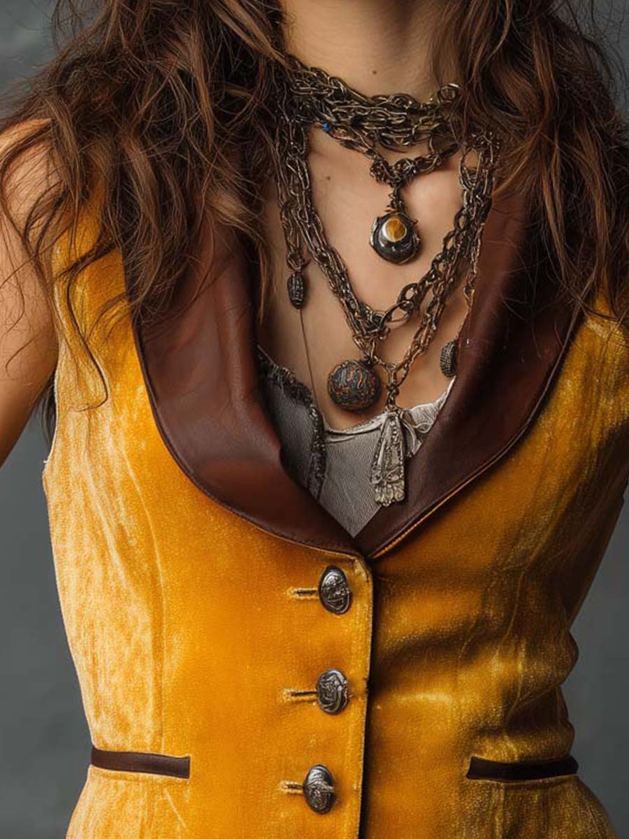 Vintage Velvet Vest With Eco-Leather Lapel - Image 2