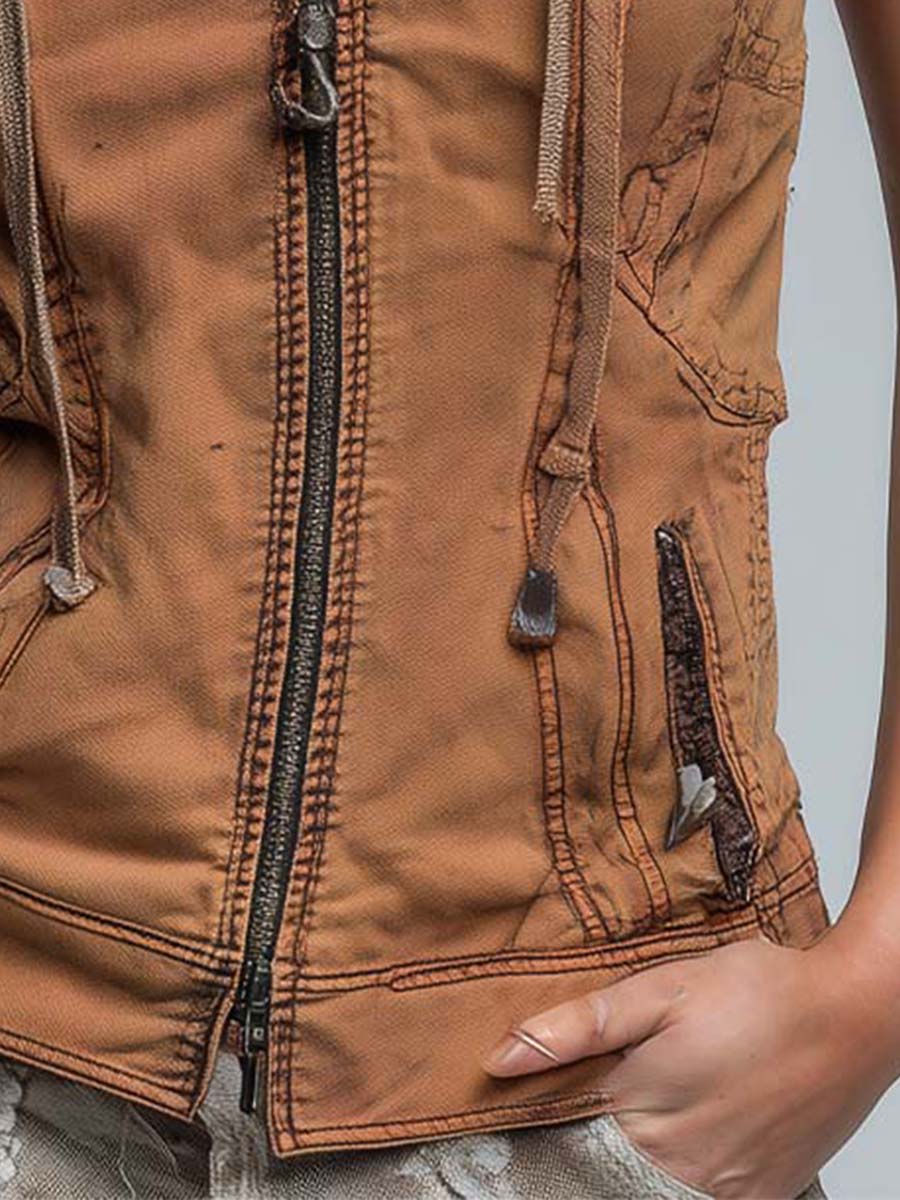 Vintage Washed Utility Style Hoodie Vest - Image 3