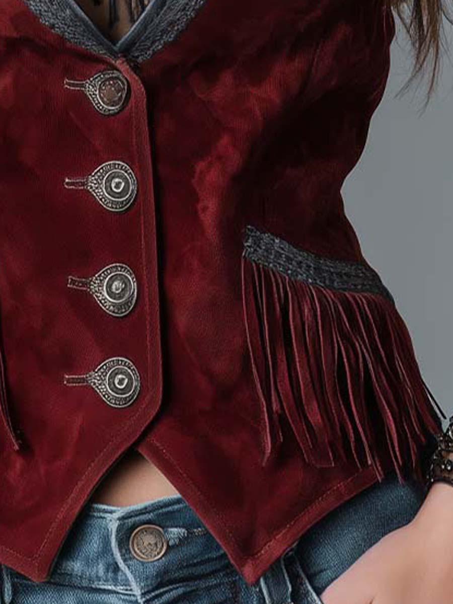 Vintage Western Microsuede With Braided Fringe Slim Fit Vest - Image 4