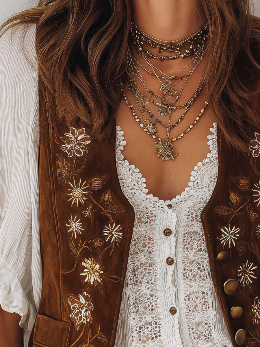 Vintage Western Suede Embroidered Vest - Image 2