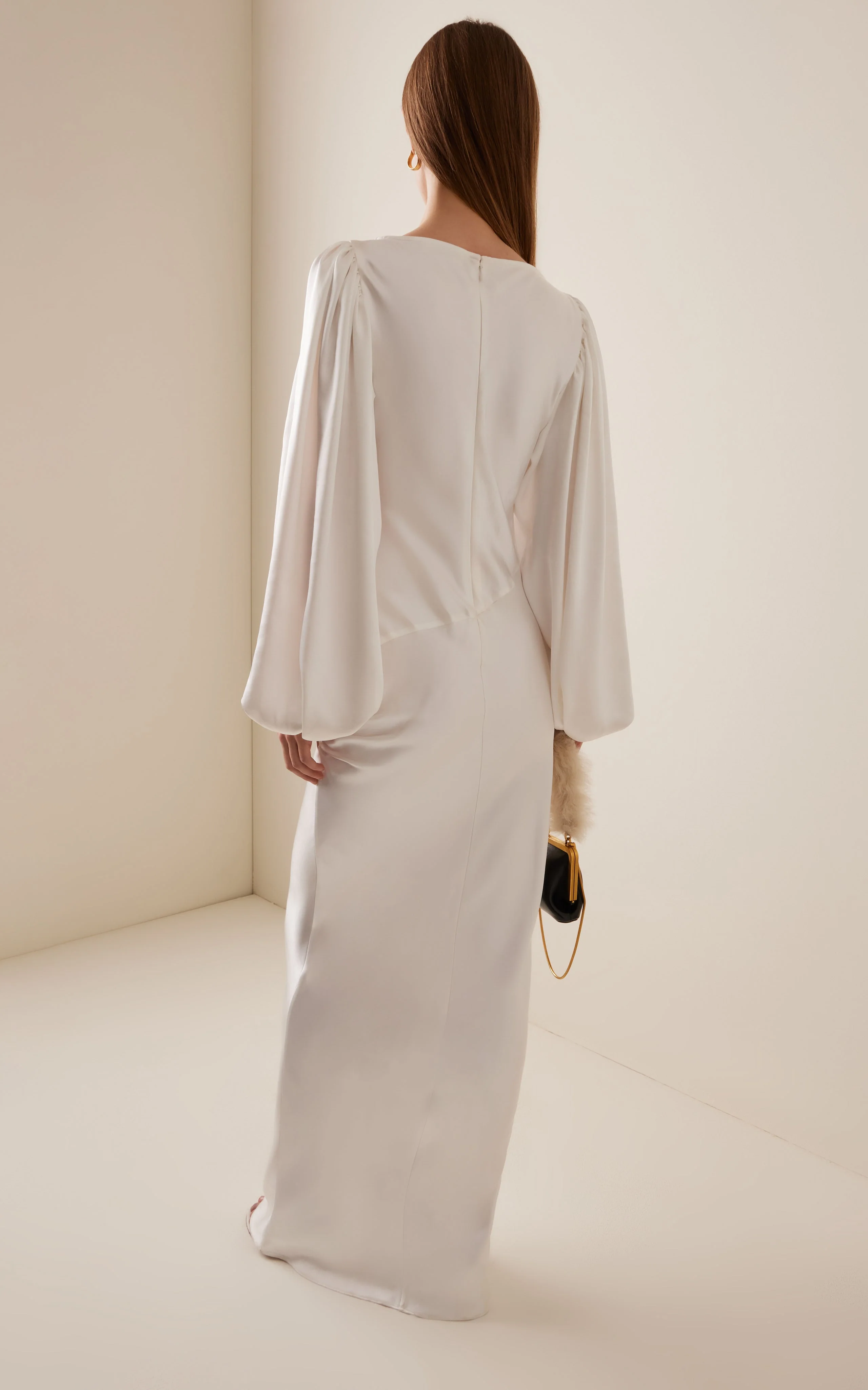 Vivir Baloon-Sleeve Rose-Detailed Hammered-Satin Maxi Dress - Image 3