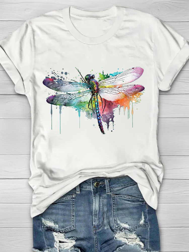 Watercolor Dragonfly Printed Women's T-shirt - Image 4