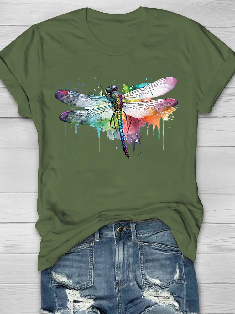 Watercolor Dragonfly Printed Women's T-shirt - Image 5