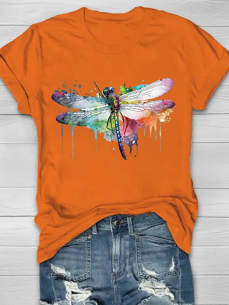 Watercolor Dragonfly Printed Women's T-shirt - Image 6
