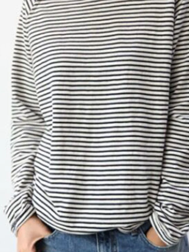 White-Black Long Sleeve Cotton Simple Basic Top - Image 3