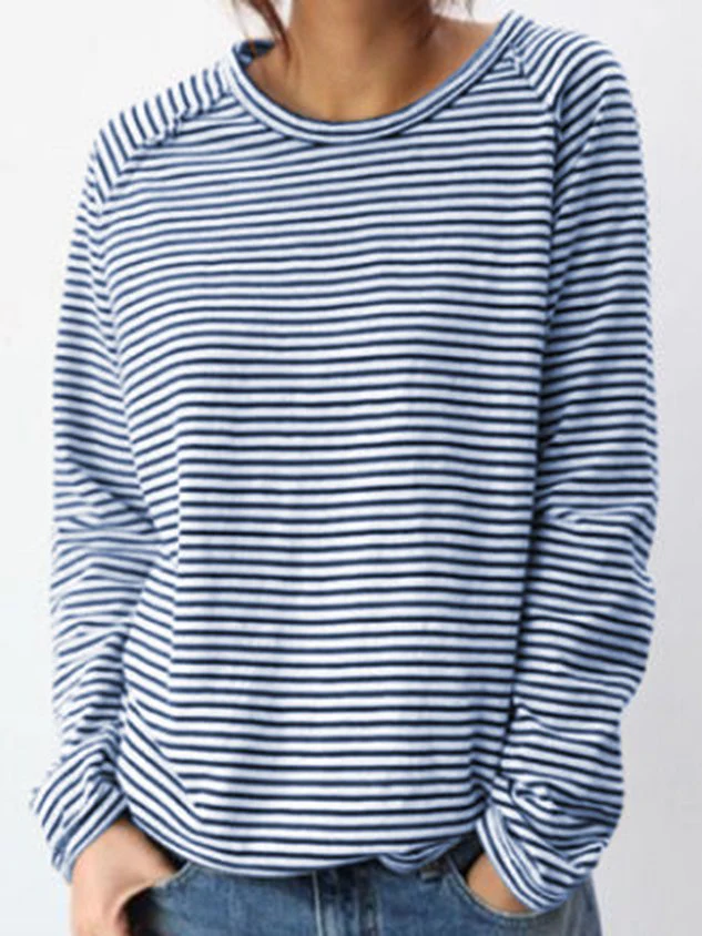 White-Black Long Sleeve Cotton Simple Basic Top - Image 4