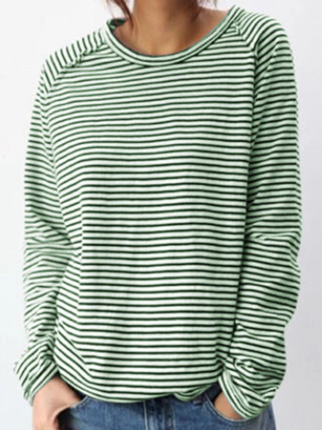 White-Black Long Sleeve Cotton Simple Basic Top - Image 5