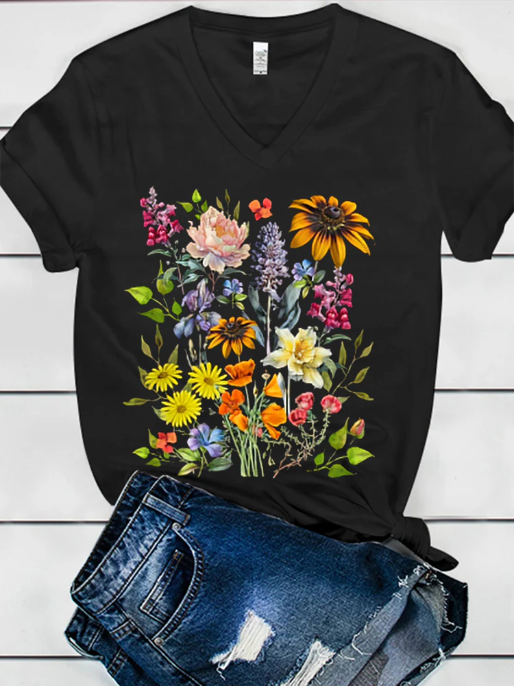 Wildflower Print Women's V-neck T-shirt - Image 3