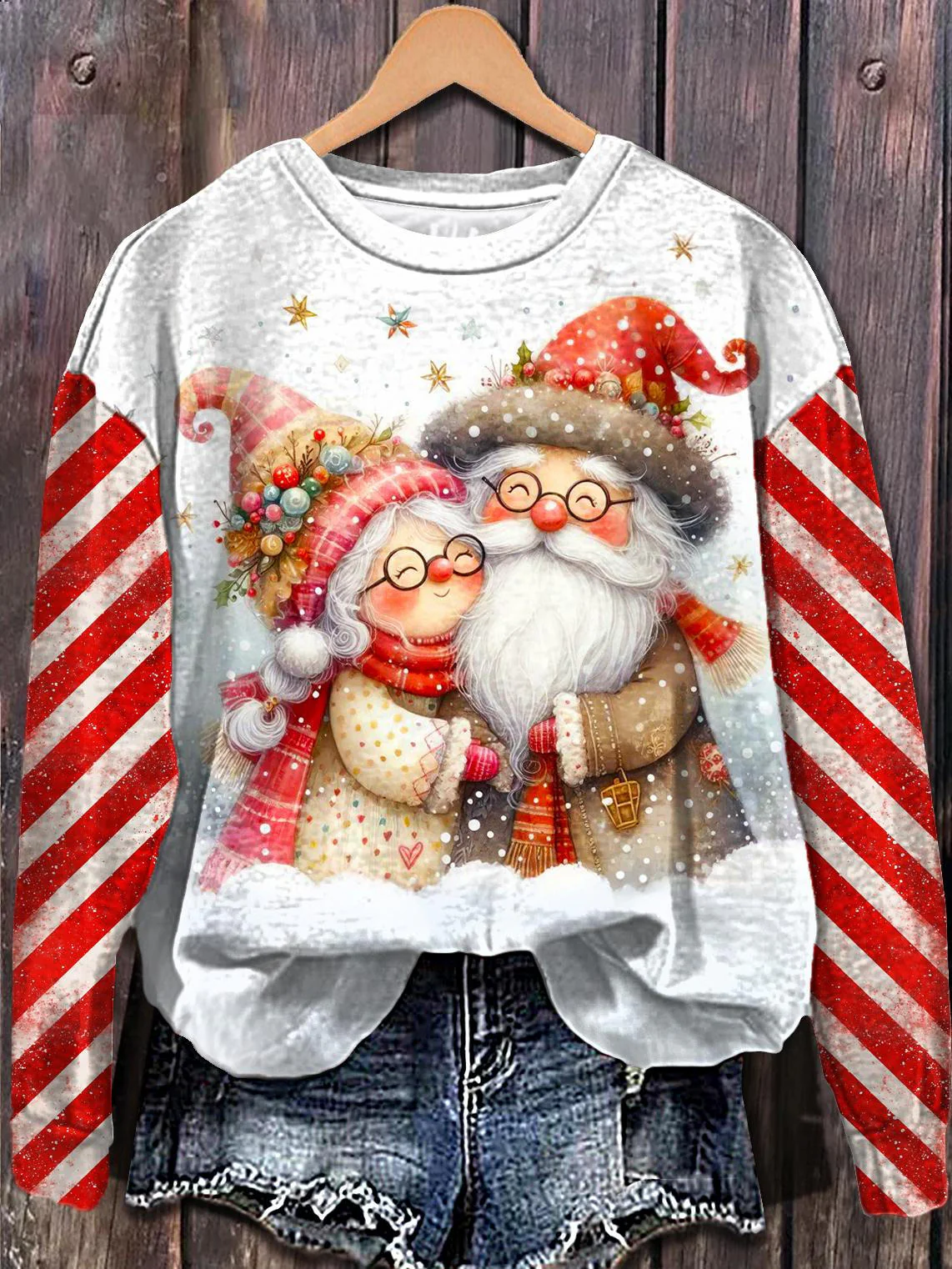 Winter Cute Dwarf Print Long Sleeve Casual Top