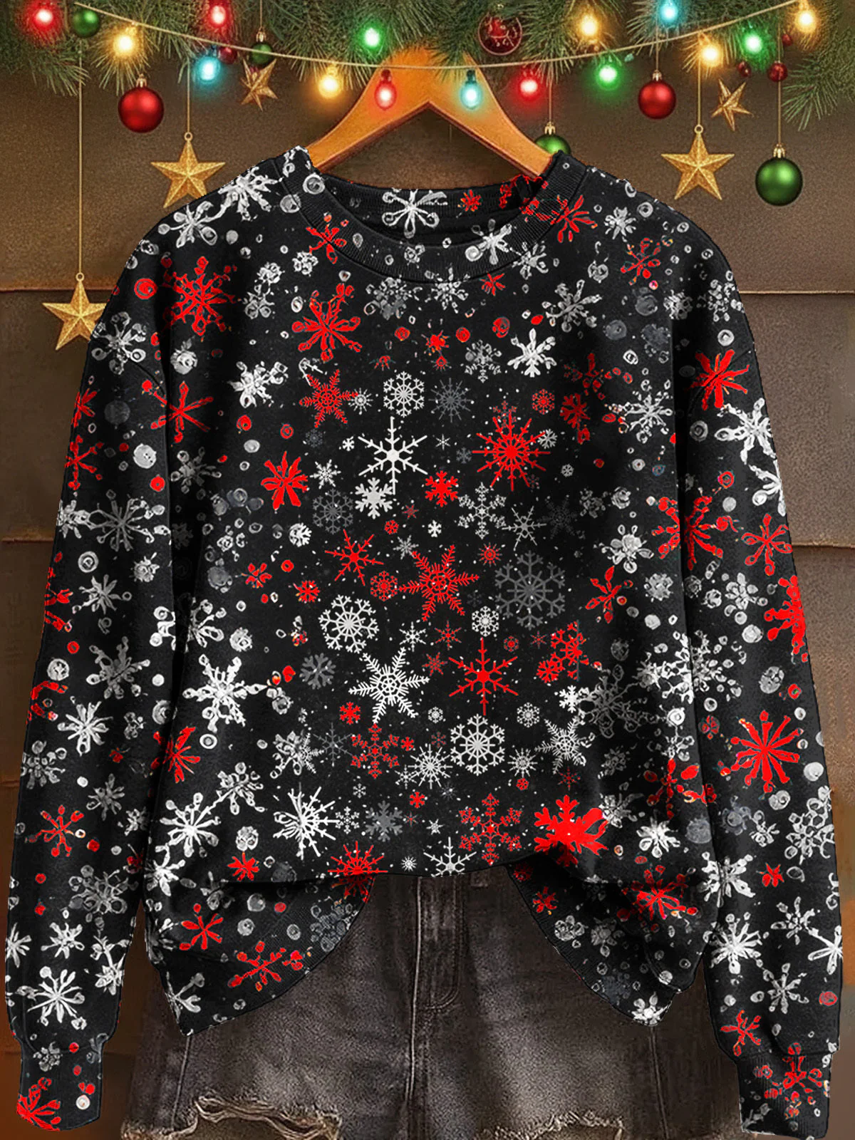 Winter Snowflake Print Long Sleeve Casual Top - Image 2