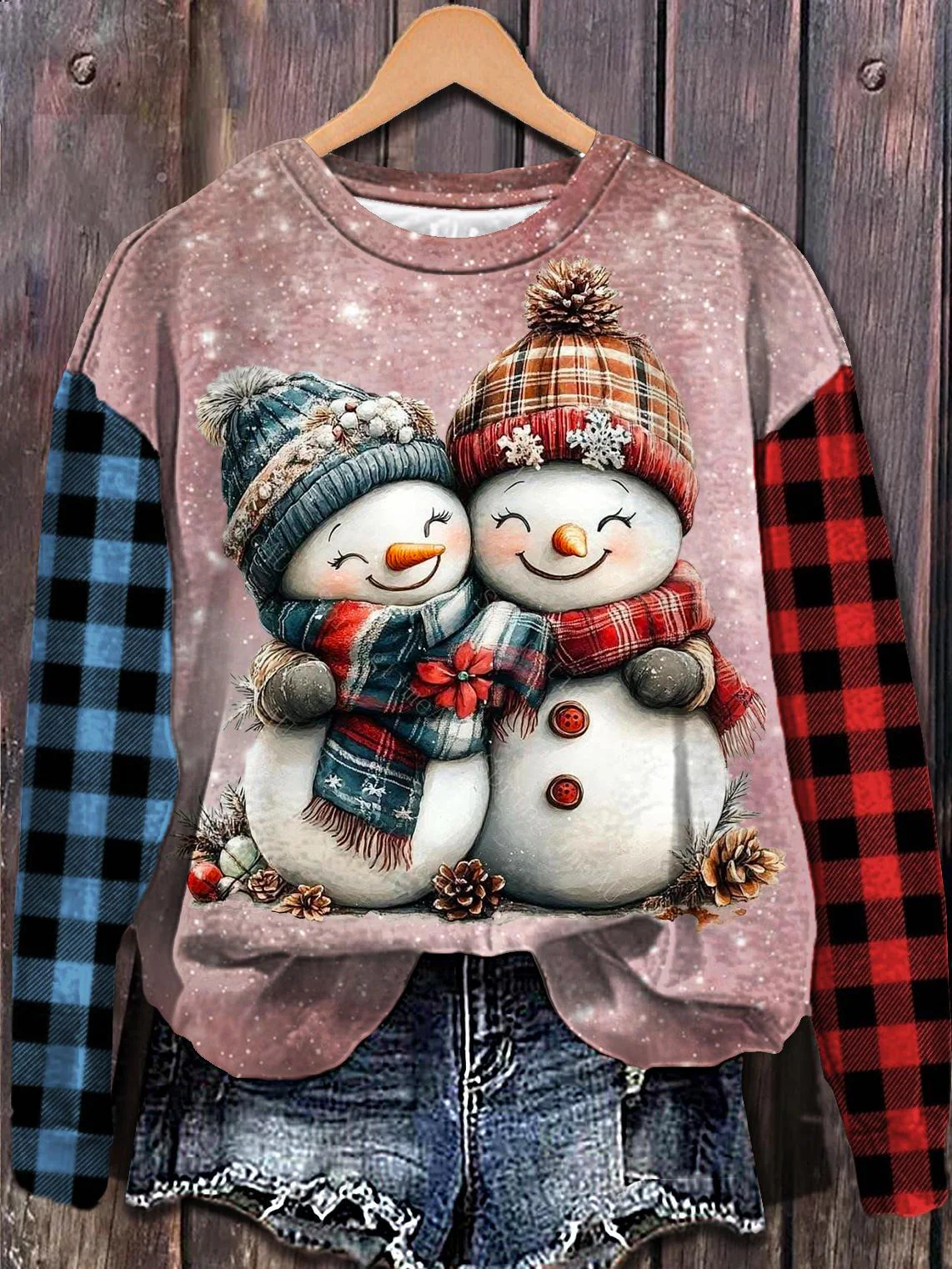 Winter Snowman Printed Long Sleeve Casual Top