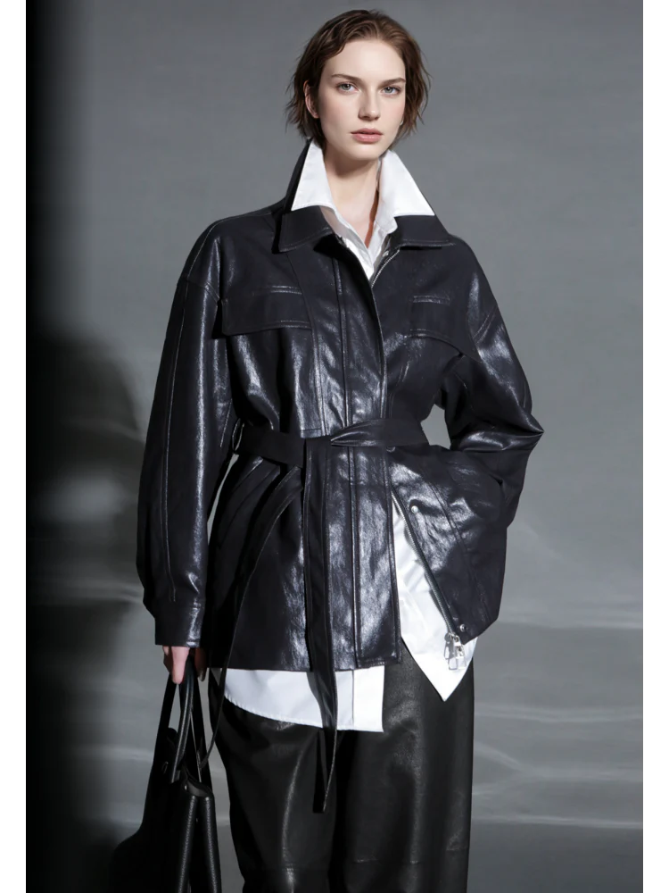 Women’s Biker-Style Leather Jacket – Casual Lambskin Short Coat for Autumn Versatile Chic Look - Image 3