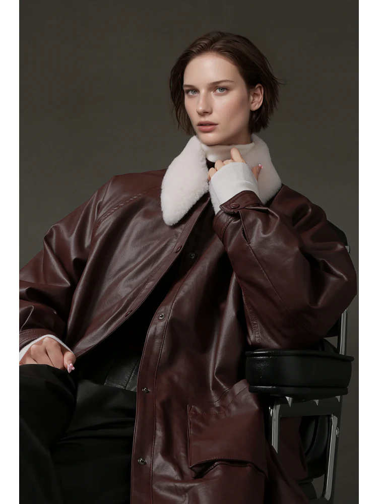 Women’s Biker-Style Shearling Down Jacket – Trendy Short White Goose Down Coat for Winter