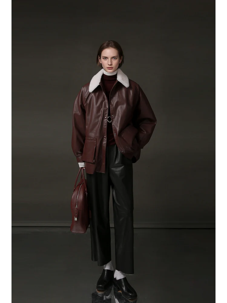 Women’s Biker-Style Shearling Down Jacket – Trendy Short White Goose Down Coat for Winter - Image 5
