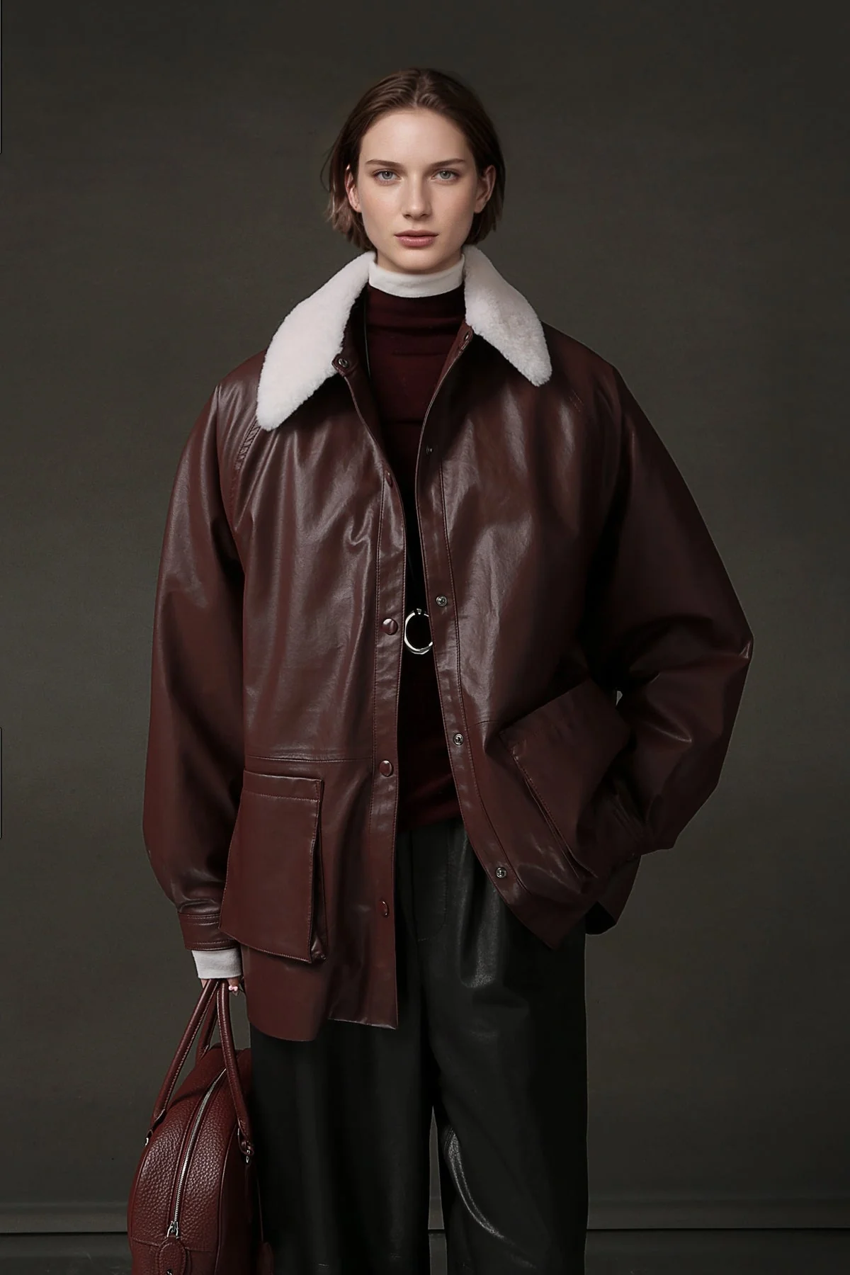 Women’s Biker-Style Shearling Down Jacket – Trendy Short White Goose Down Coat for Winter - Image 7
