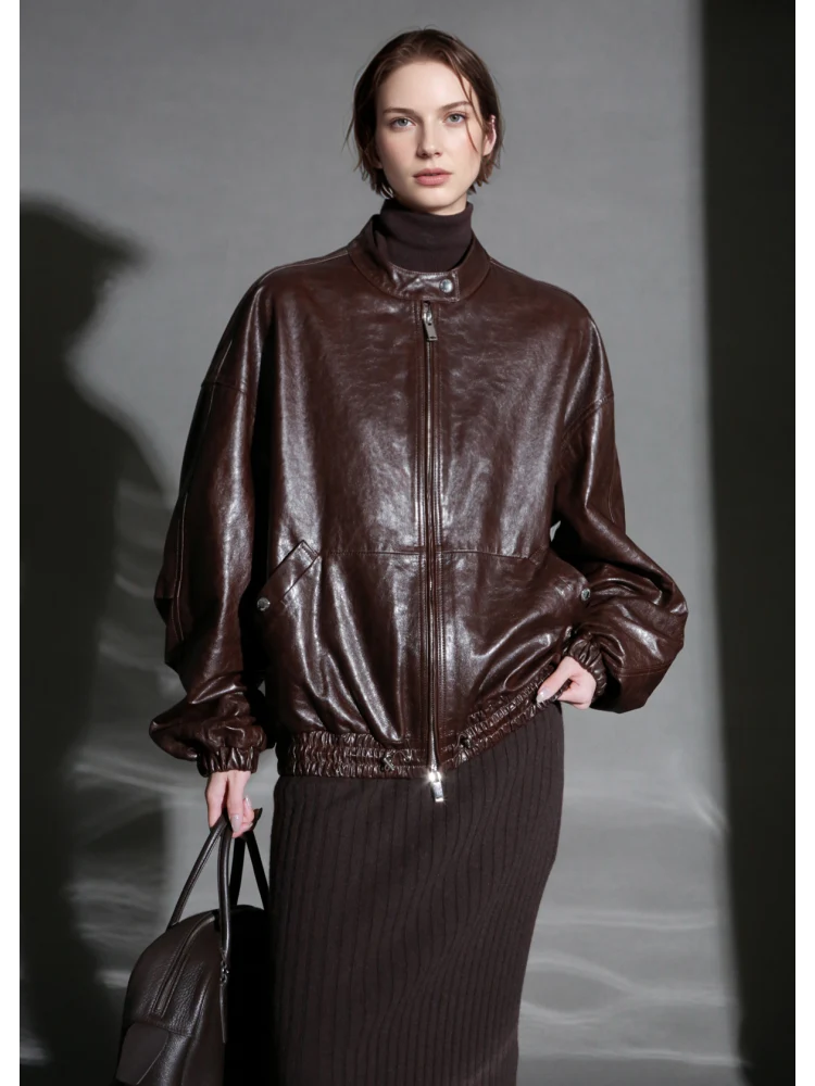 Women’s Sheepskin Leather Moto Jacket – Casual Chic Cropped Biker Style Short Coat for Autumn
